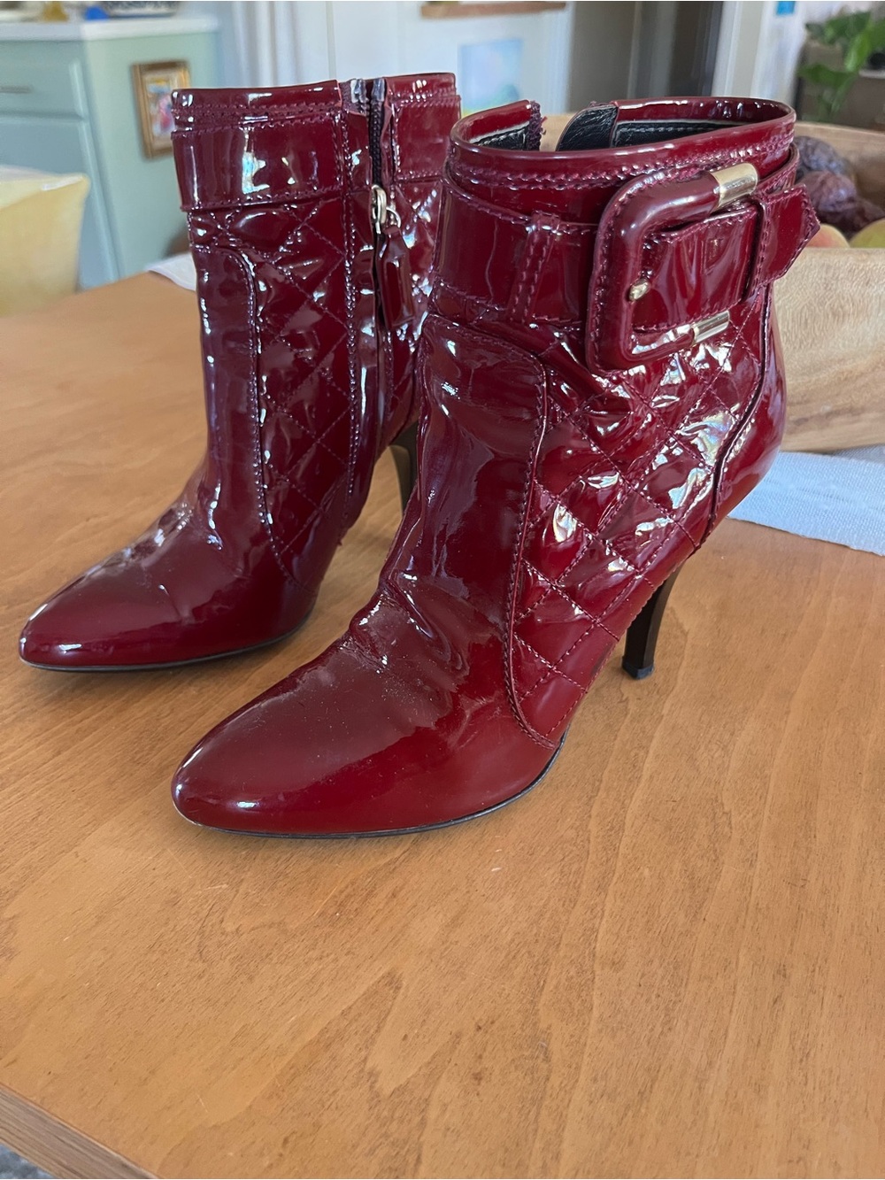 Authentic Burberry red patent leather quilted boots